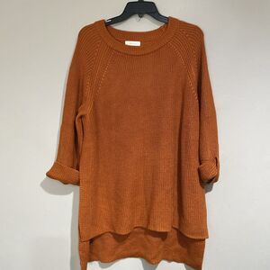 All:Row Crewneck Pullover Hi Low Step Hem Side Slits Sweater Burnt Orange Sz Lg